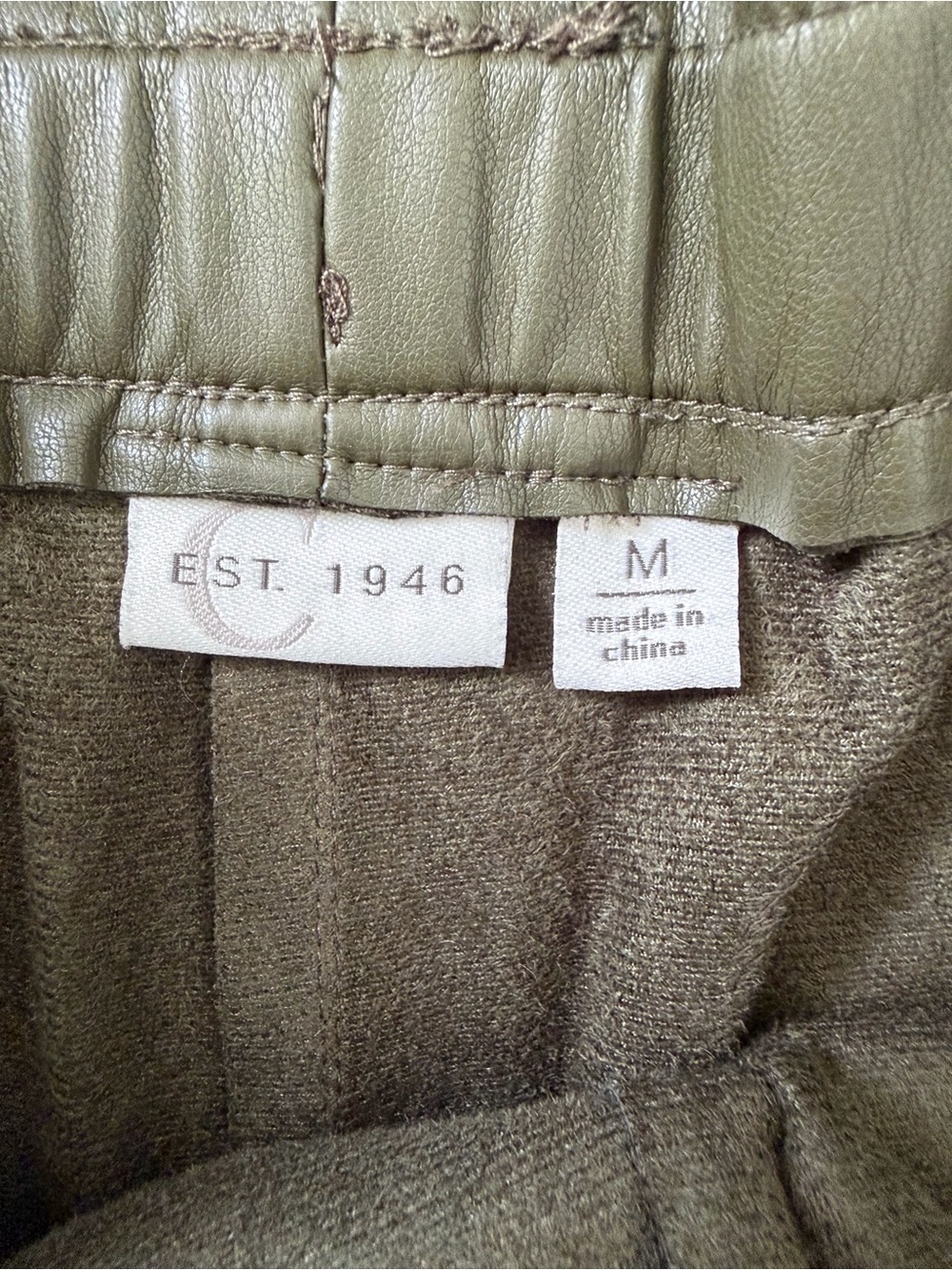 Cato's Olive Faux Leather Paperbag Shorts | Size Medium | Belted Waist - Picture 3 of 6